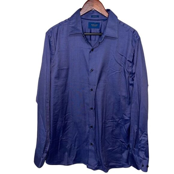 FAIRLANE Men’s Blue Checkered Long Sleeve Dress Shirt Size Regular Non-Iron Stre - Picture 3 of 4